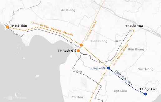 Hai tuyến cao tốc trục dọc – ngang miền Tây. Ảnh: VN Express